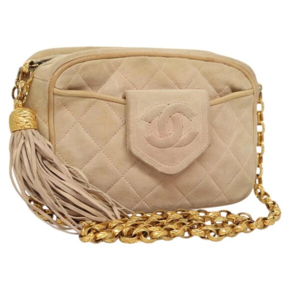 CHANEL Matelasse Chain Shoulder Bag Suede Pink Gold CC - Picture 1 of 15